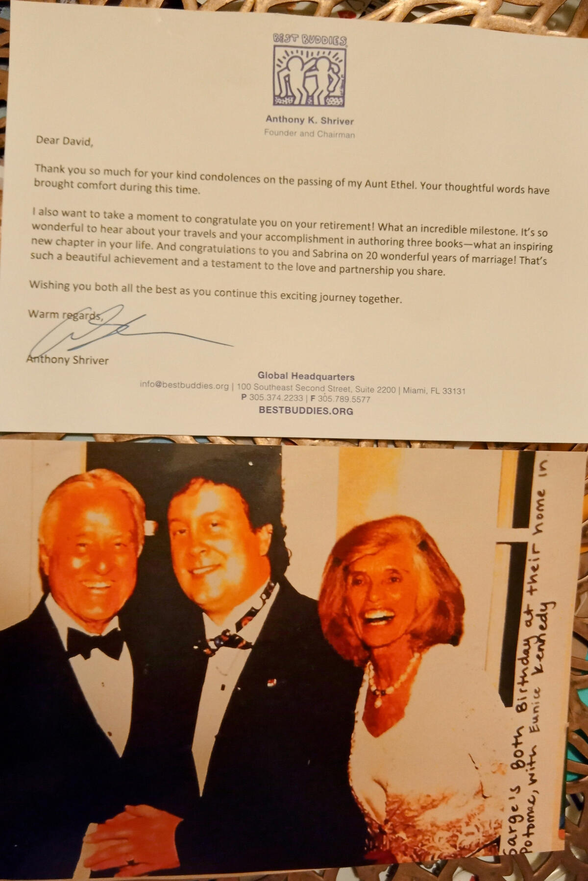 From my close friend Anthony Kennedy Shriver, the son of Eunice Kennedy Shriver who found it Special Olympics and her husband Se
