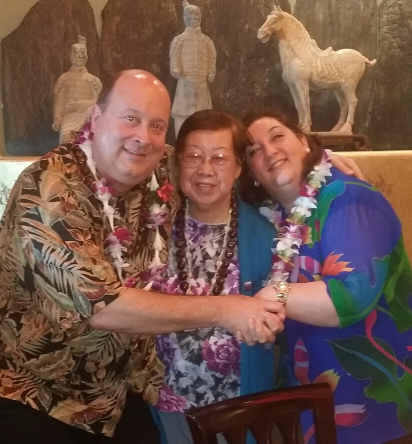 My wife Sabrina and me with dear friend Edna Lau of Honolulu. We met her at Wo Fats. She was a war bride and amazingly generous.