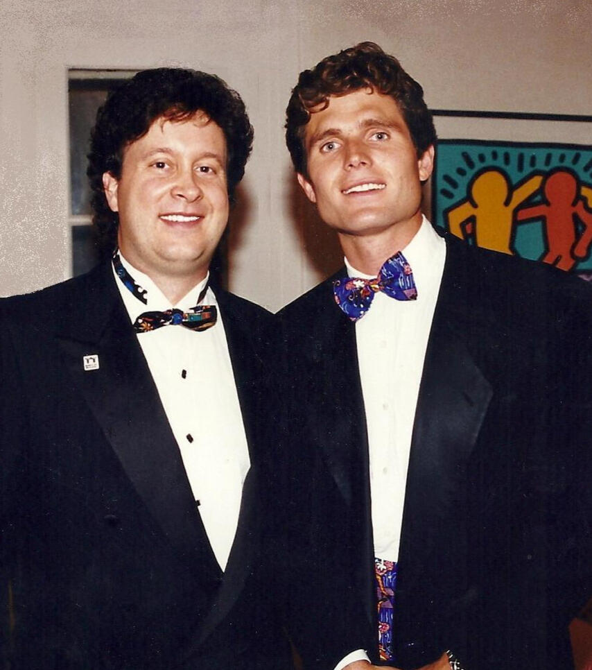 Anthony Kennedy Shriver and me at his parents home in Potomac Maryland.