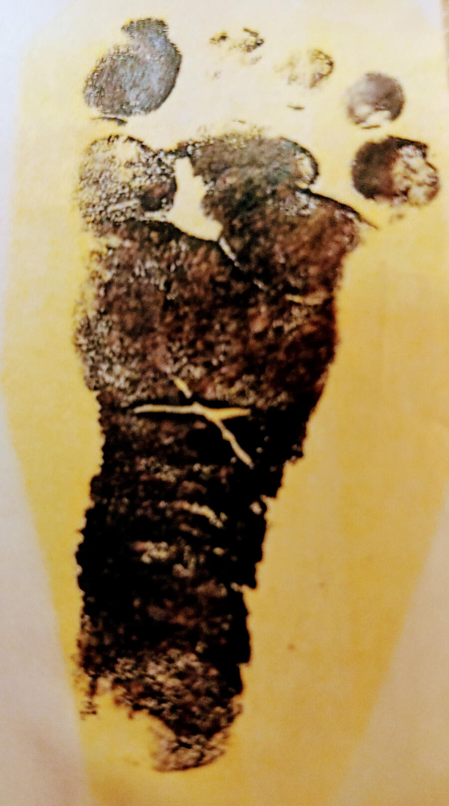 My baby foot print. I was born premature and only weighed four and a half pounds.