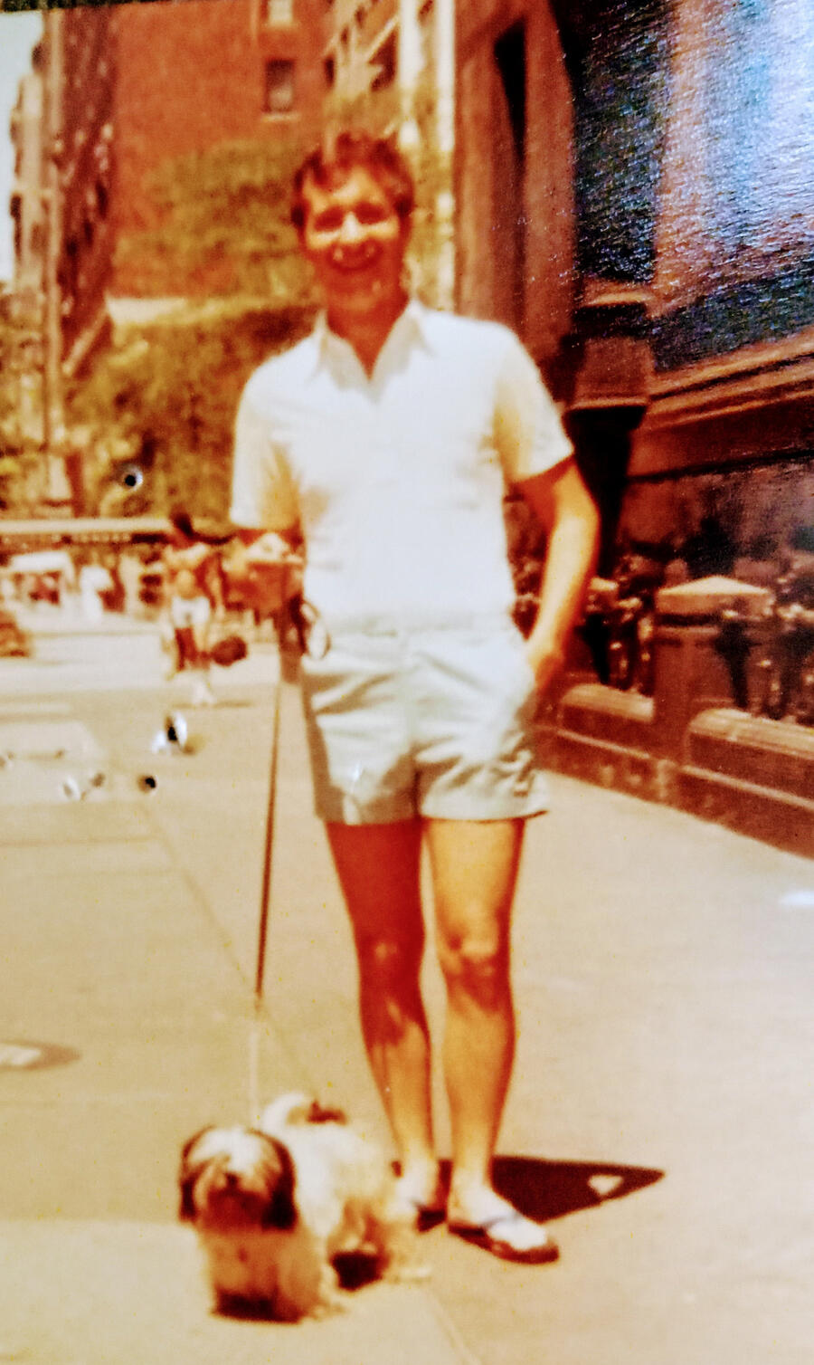 New York City in front of the Hotel Olcott with our shih Tzu dog Sunny. For 3 months during the summer of 1982 we rented an apartment in the building were Tiny Tim and his Entourage lived. We saw all of them often in the lobby. It was my job to take Sunn